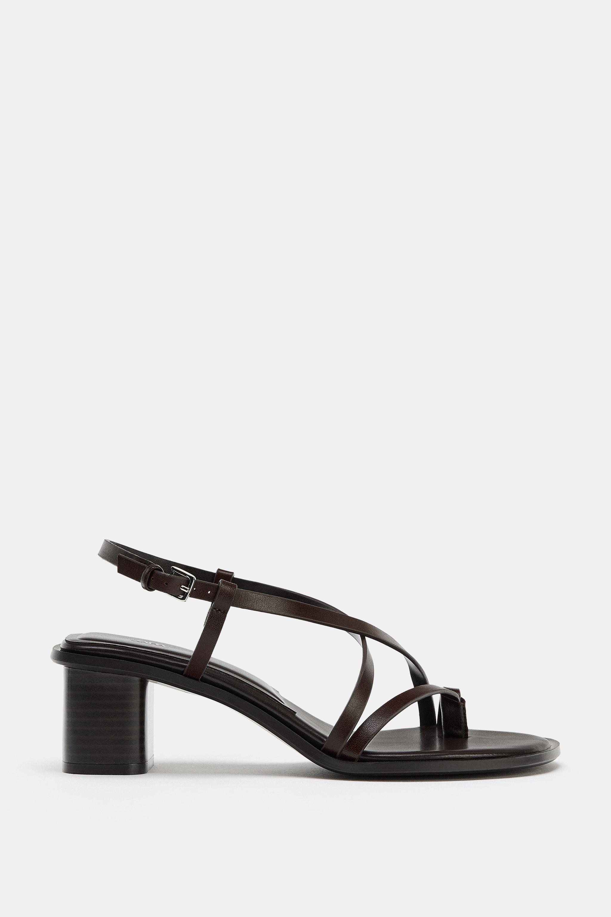 LEATHER WIDE HEEL SANDALS